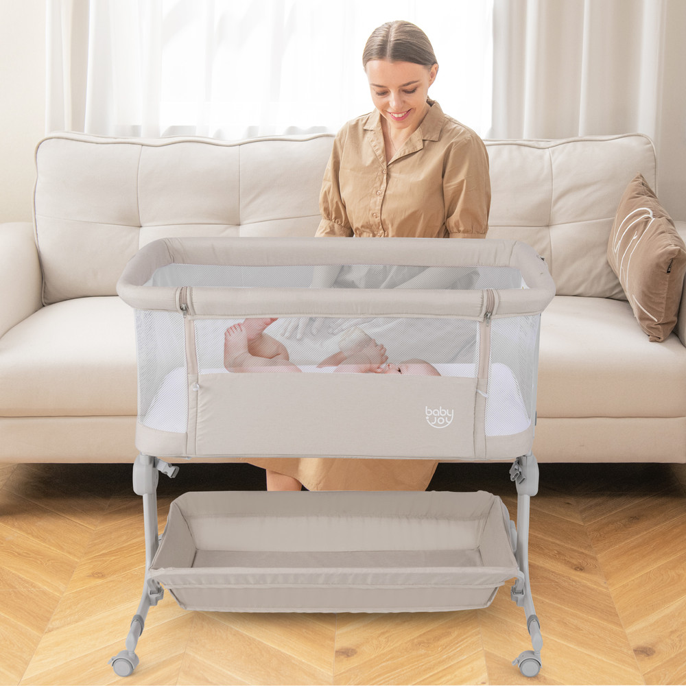 Baby Bassinet Bedside Sleeper with 6-Level Adjustable Height, 3-in-1 Portable Crib