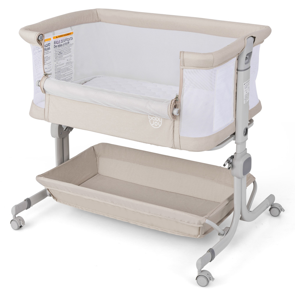 Baby Bassinet Bedside Sleeper with 6-Level Adjustable Height, 3-in-1 Portable Crib