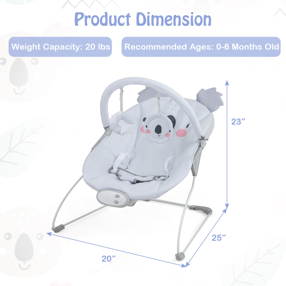Portable Baby Bouncer & Infant Rocker Seat with Detachable Toy Bar, Soft & Musical