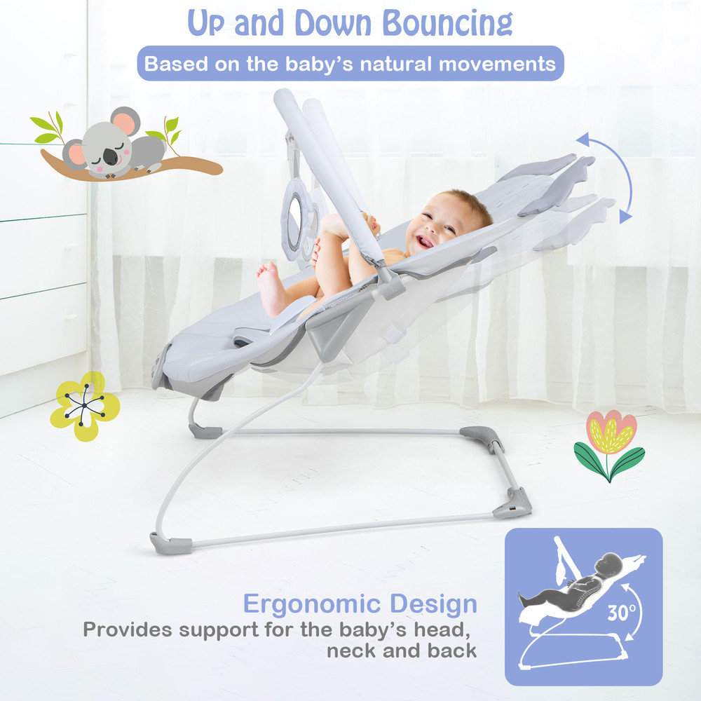 Portable Baby Bouncer & Infant Rocker Seat with Detachable Toy Bar, Soft & Musical