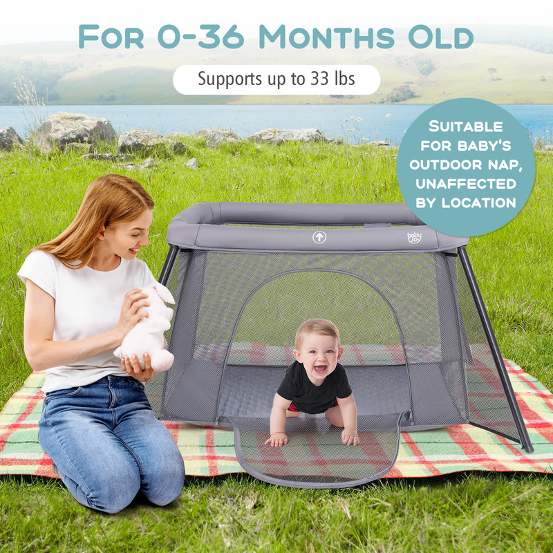 2-in-1 Portable Baby Playpen with Safety Enclosure & Padded Mattress, Travel Crib & Play Yard
