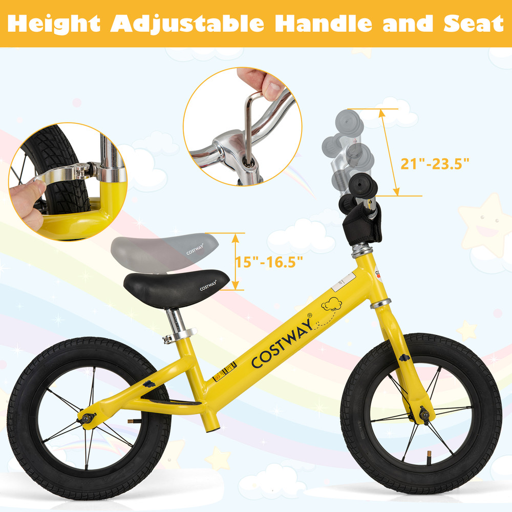 12 Inch Toddler Balance Bike with Height Adjustable Handlebar & Seat, Safe & Durable