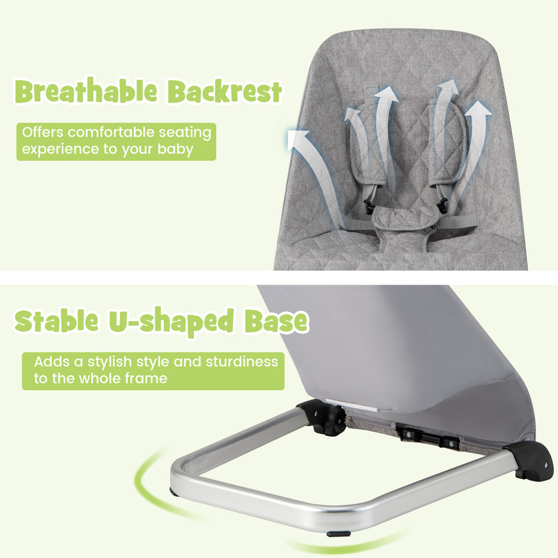 Baby Bouncer Seat with Aluminum & Metal Frame, Lightweight & Foldable