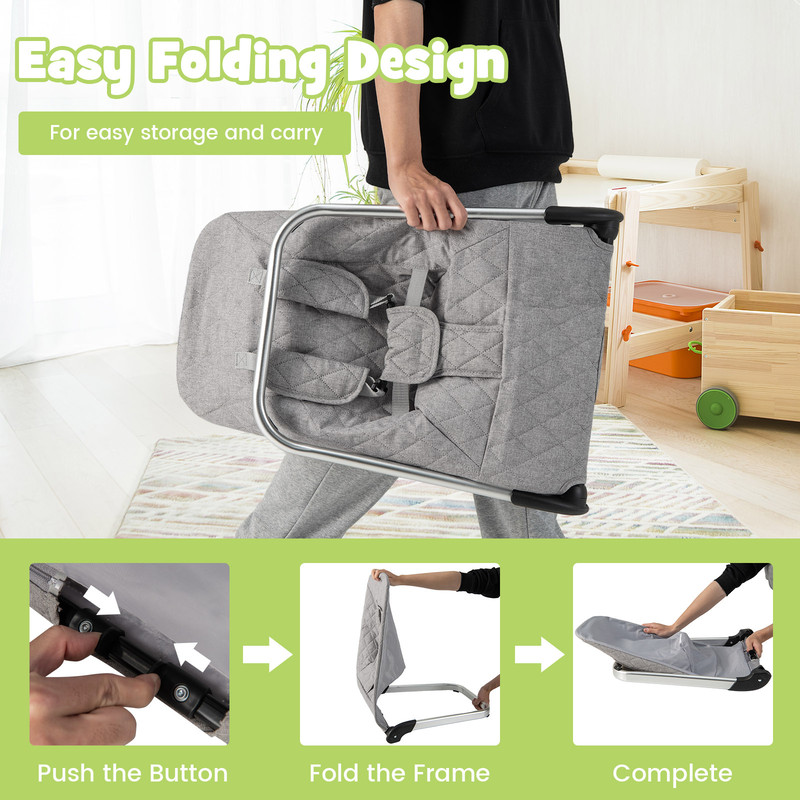 Baby Bouncer Seat with Aluminum & Metal Frame, Lightweight & Foldable