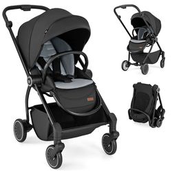 foldable infant pram stroller with reversible seat & reclining backrest, lightweight & adjustable