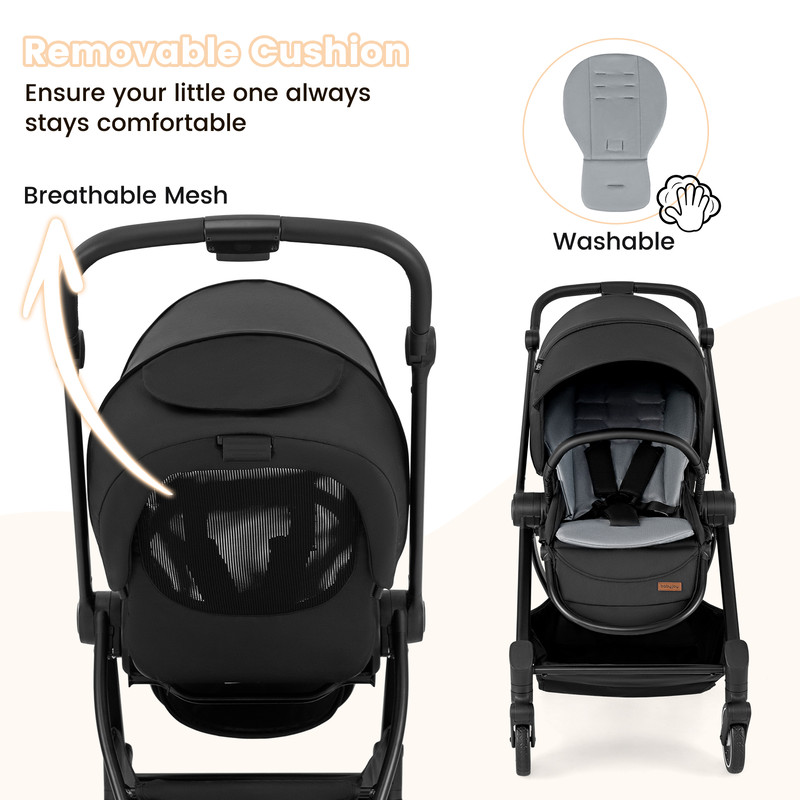 Foldable Infant Pram Stroller with Reversible Seat & Reclining Backrest, Lightweight & Adjustable
