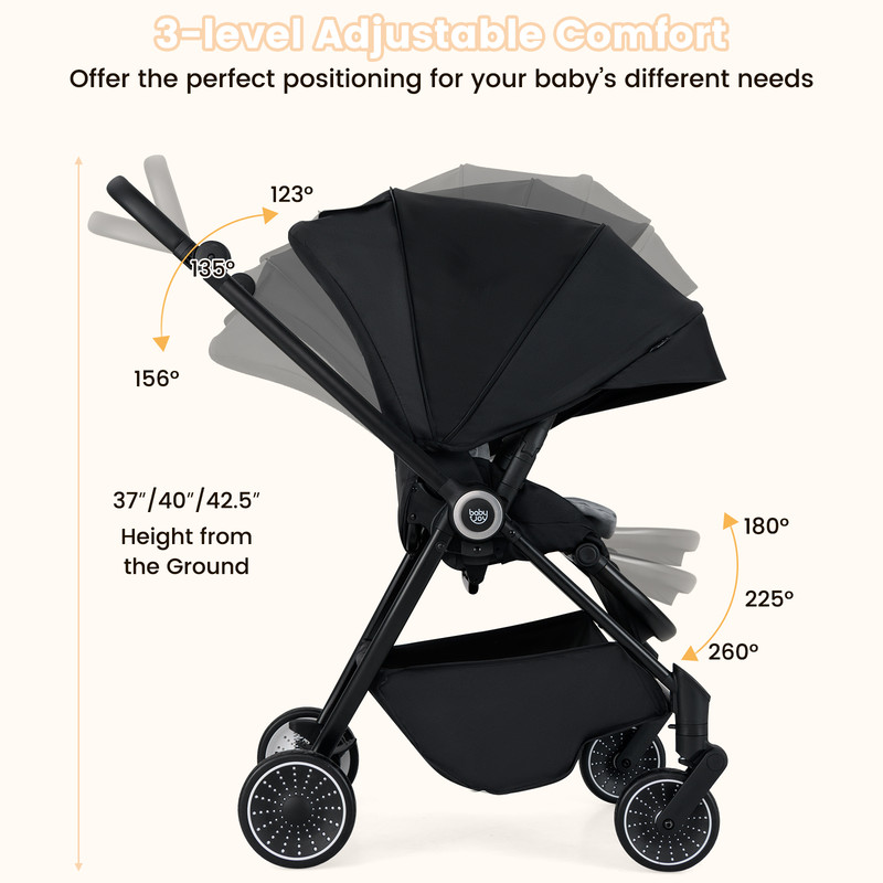 Foldable Infant Pram Stroller with Reversible Seat & Reclining Backrest, Lightweight & Adjustable