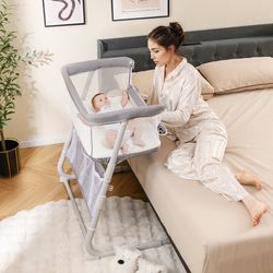 baby bassinet bedside crib with adjustable height & comfy mattress