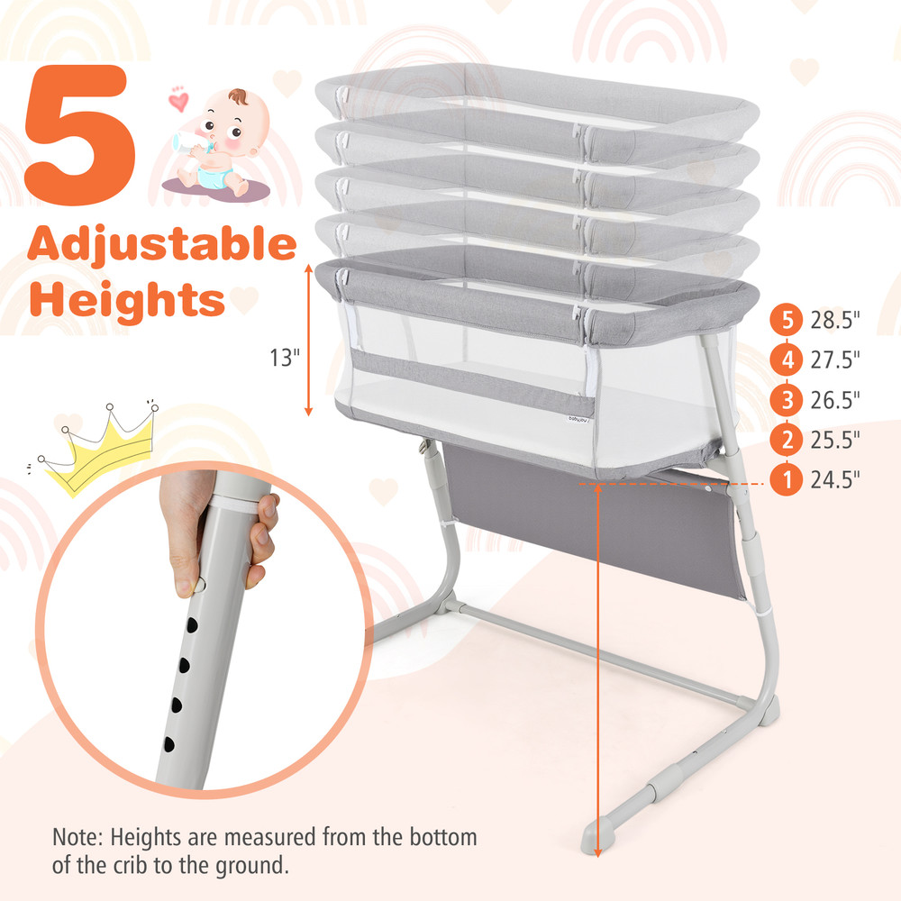 Baby Bassinet Bedside Crib with Adjustable Height & Comfy Mattress
