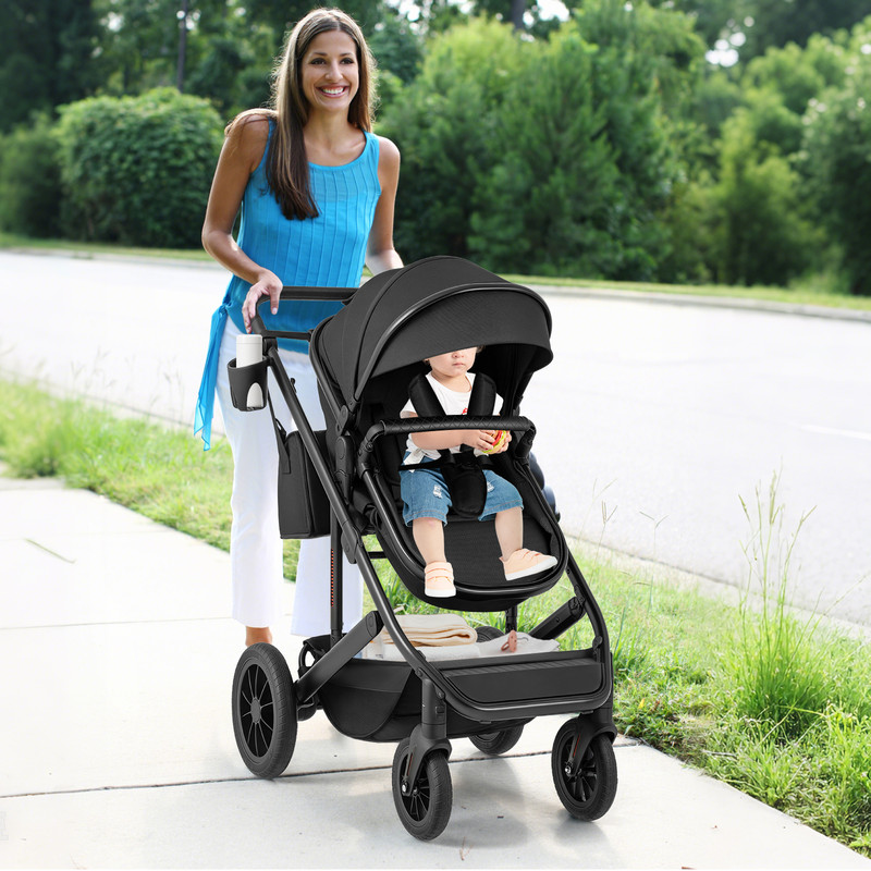 3-in-1 Folding Convertible Newborn Stroller with Detachable Bassinet, Lightweight & Reversible