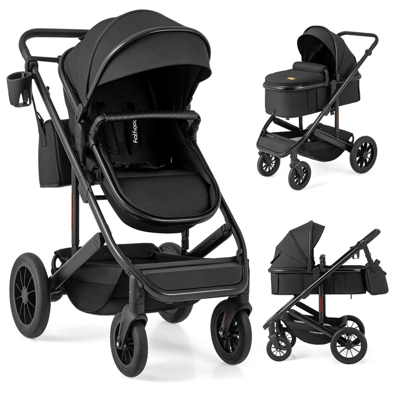 3-in-1 Folding Convertible Newborn Stroller with Detachable Bassinet, Lightweight & Reversible