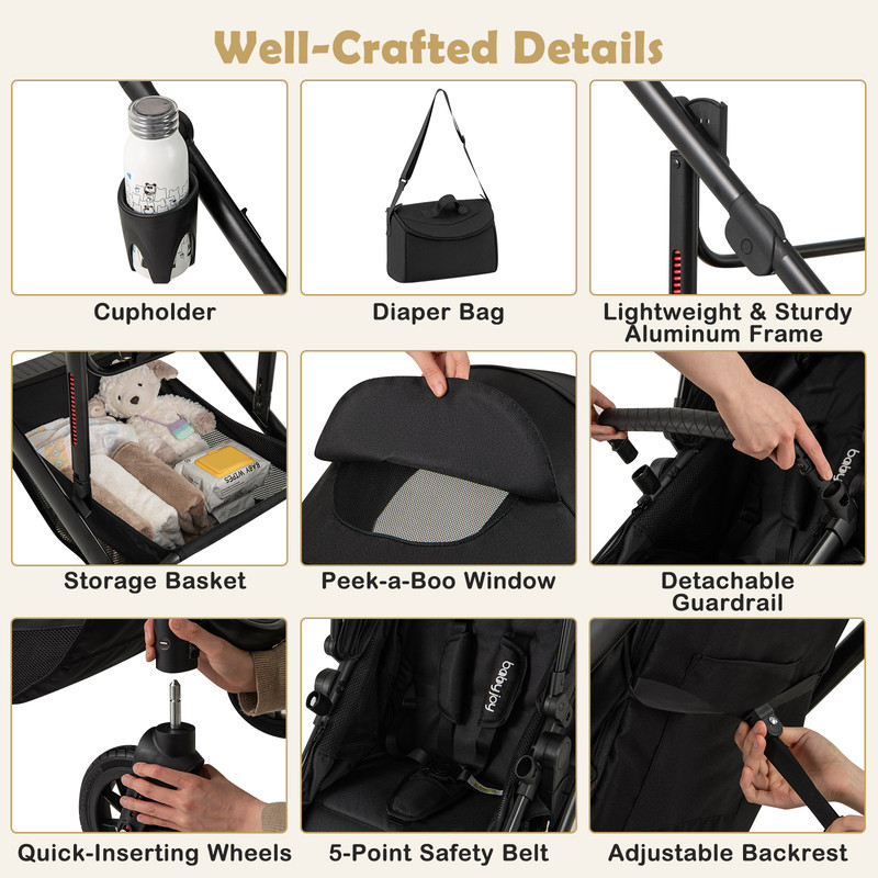 3-in-1 Folding Convertible Newborn Stroller with Detachable Bassinet, Lightweight & Reversible