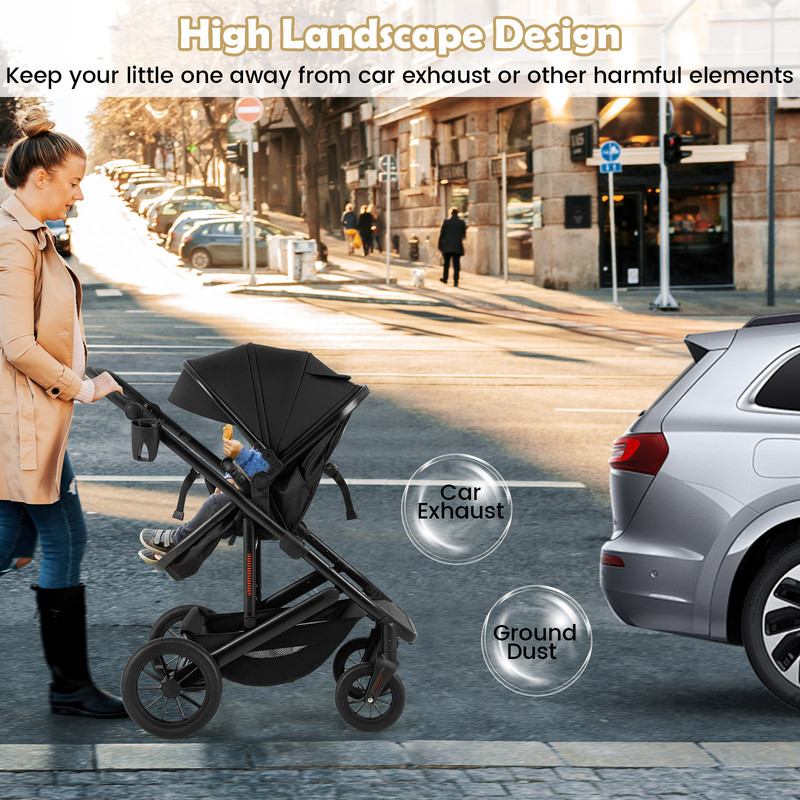 3-in-1 Folding Convertible Newborn Stroller with Detachable Bassinet, Lightweight & Reversible