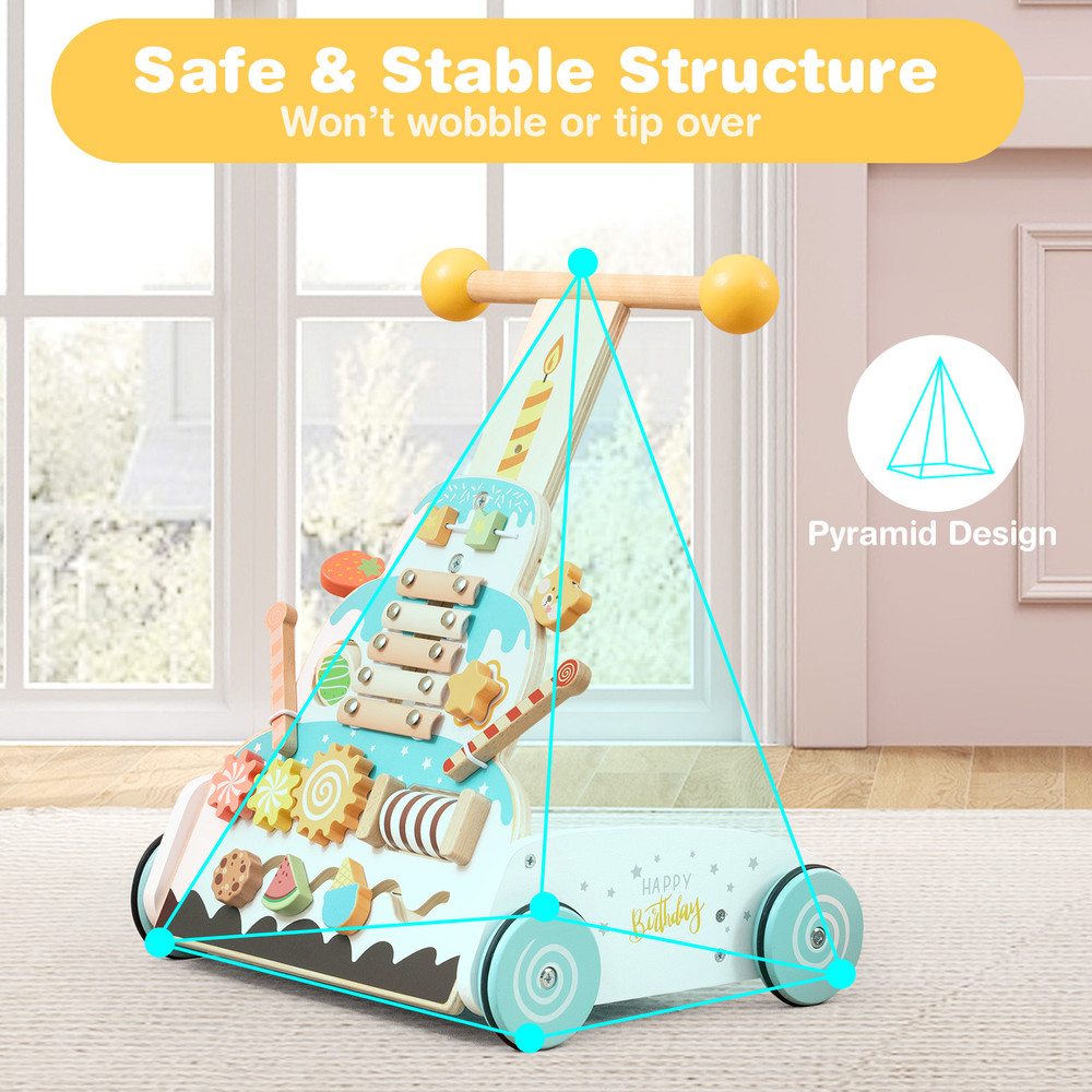 Premium Wooden Baby Walker With Adjustable Heights And Smooth Wheels Montessori Activity Center 3