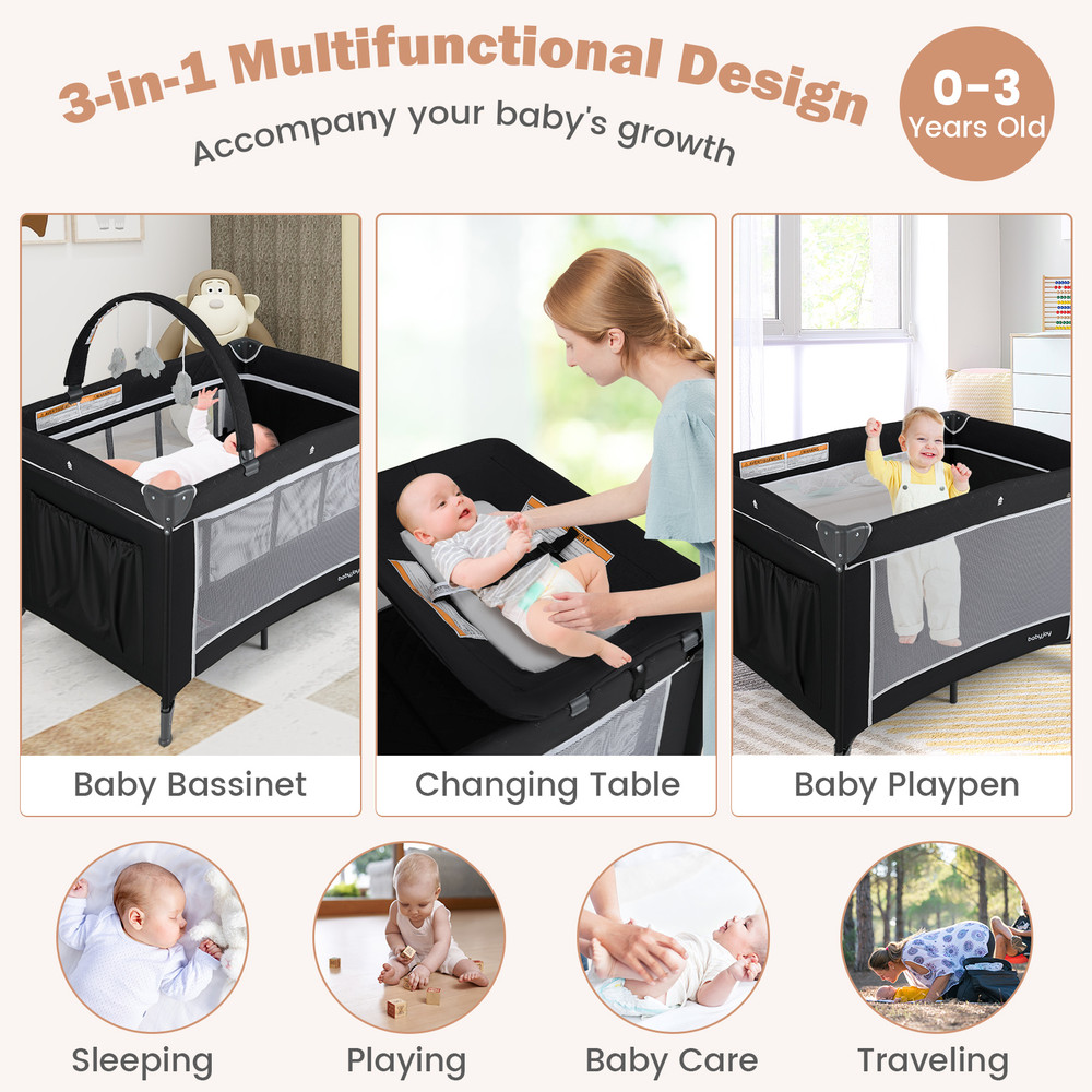 3in1 Portable Baby Crib And Playpen With Changing Table TravelFriendly Nursery Center For Babies 03 3