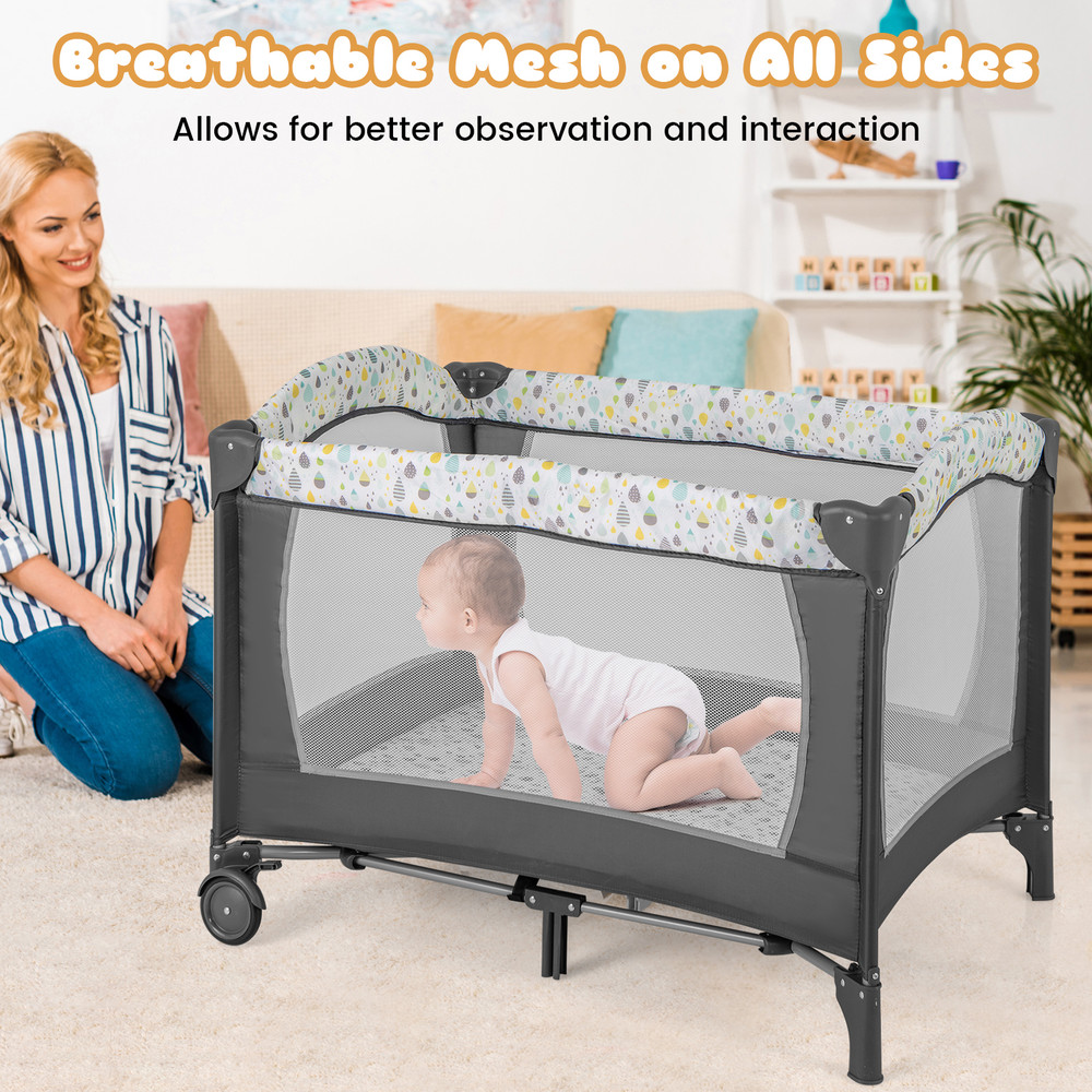 Multi Functional Baby Playpen with Removable Changing Table 3 in 1 Portable Crib & Bassinet