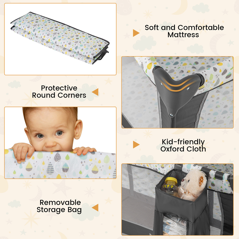 Multi Functional Baby Playpen with Removable Changing Table 3 in 1 Portable Crib & Bassinet