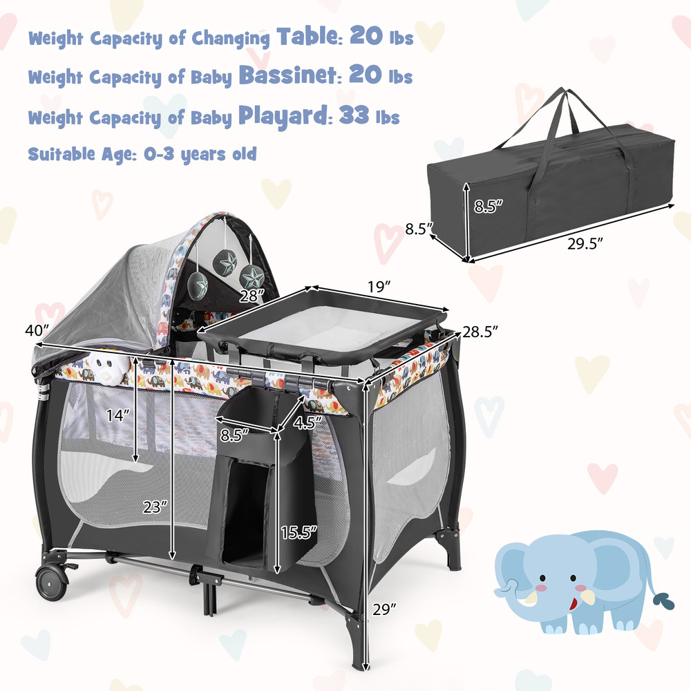 4 in 1 Portable Baby Nursery Center with Net, Music Box & Changing Table