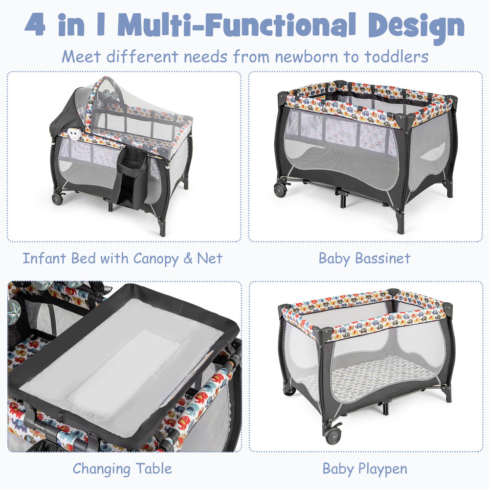 4 in 1 Portable Baby Nursery Center with Net, Music Box & Changing Table