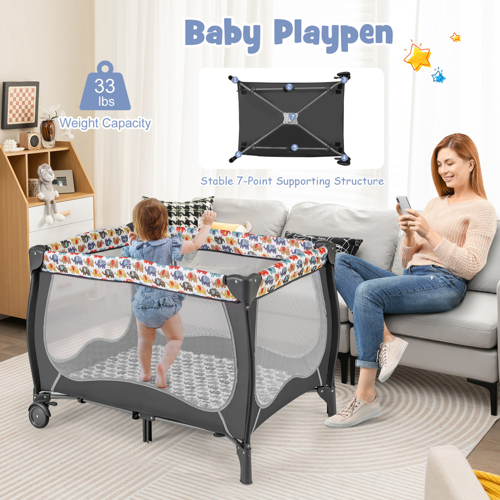 4 in 1 Portable Baby Nursery Center with Net, Music Box & Changing Table