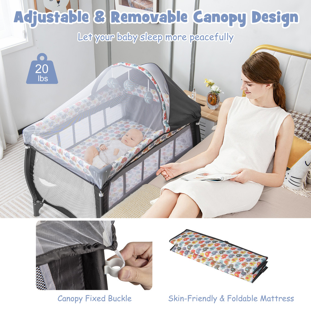 4 in 1 Portable Baby Nursery Center with Net, Music Box & Changing Table