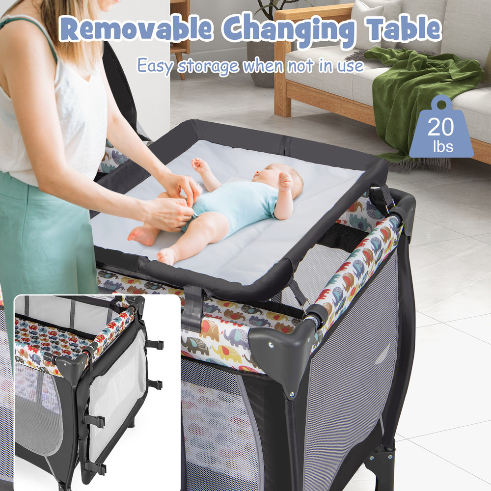 4 in 1 Portable Baby Nursery Center with Net, Music Box & Changing Table
