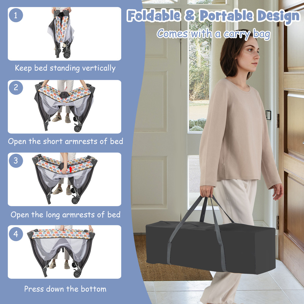 4 in 1 Portable Baby Nursery Center with Net, Music Box & Changing Table