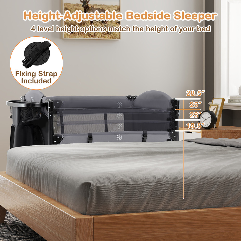 Foldable Baby Bassinet with 4 Adjustable Heights, Changing Table & Mattress Multi Functional Nursery Center & Playpen