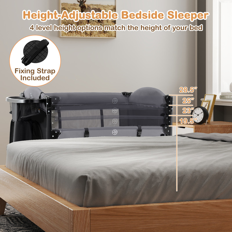 Foldable Baby Bassinet with 4 Adjustable Heights, Changing Table & Mattress Multi Functional Nursery Center & Playpen