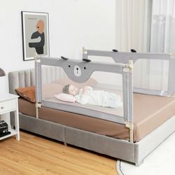 57 inches bed rail for toddlers, double lock safety guard with adjustable height
