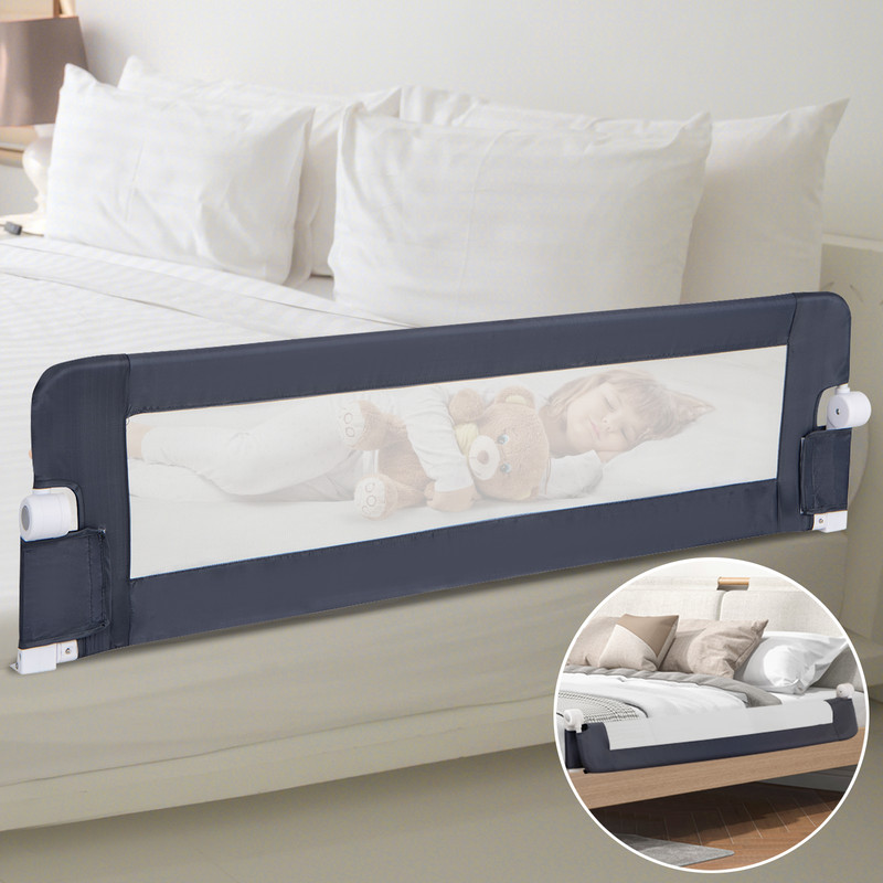 60-Inch Foldable Bed Rail, Swing Down Baby Bed Guard Rail with Adjustable Safety Strap