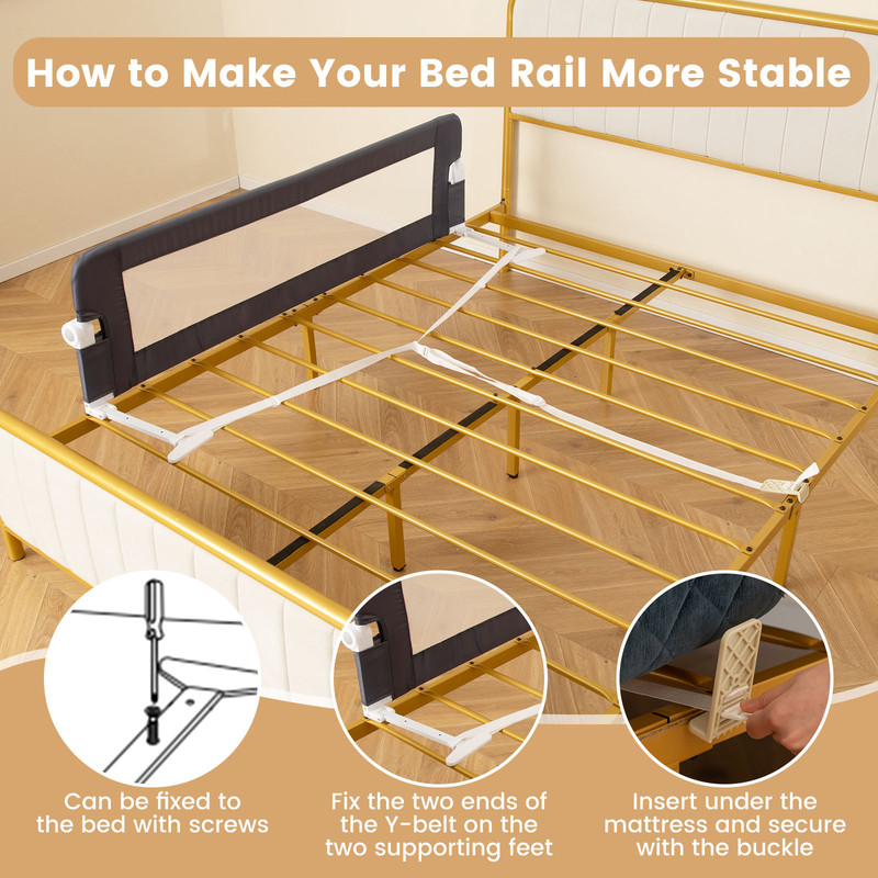60-Inch Foldable Bed Rail, Swing Down Baby Bed Guard Rail with Adjustable Safety Strap