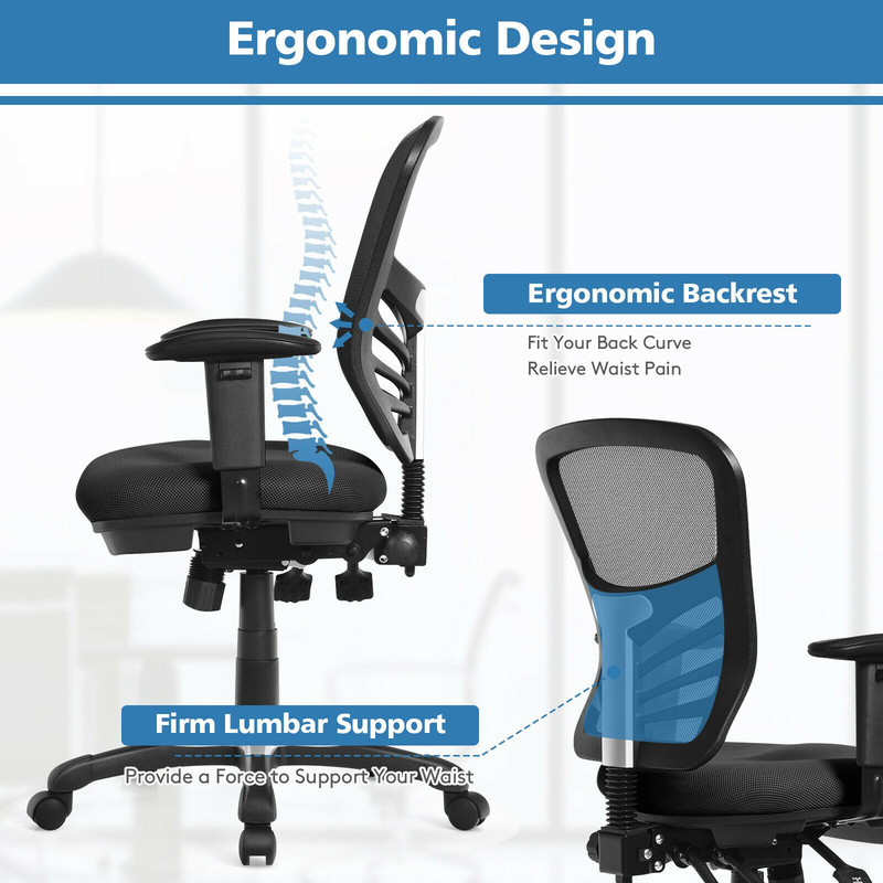 Ergonomic Mesh Office Chair with Adjustable Back & Armrests, 300lb Capacity Reclining Task Chair