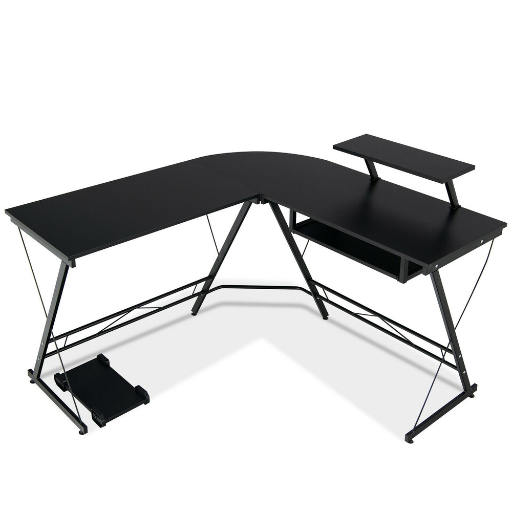 L Shaped Computer Desk with Movable Monitor Stand, 50 Corner Workstation for Home Office & Gaming