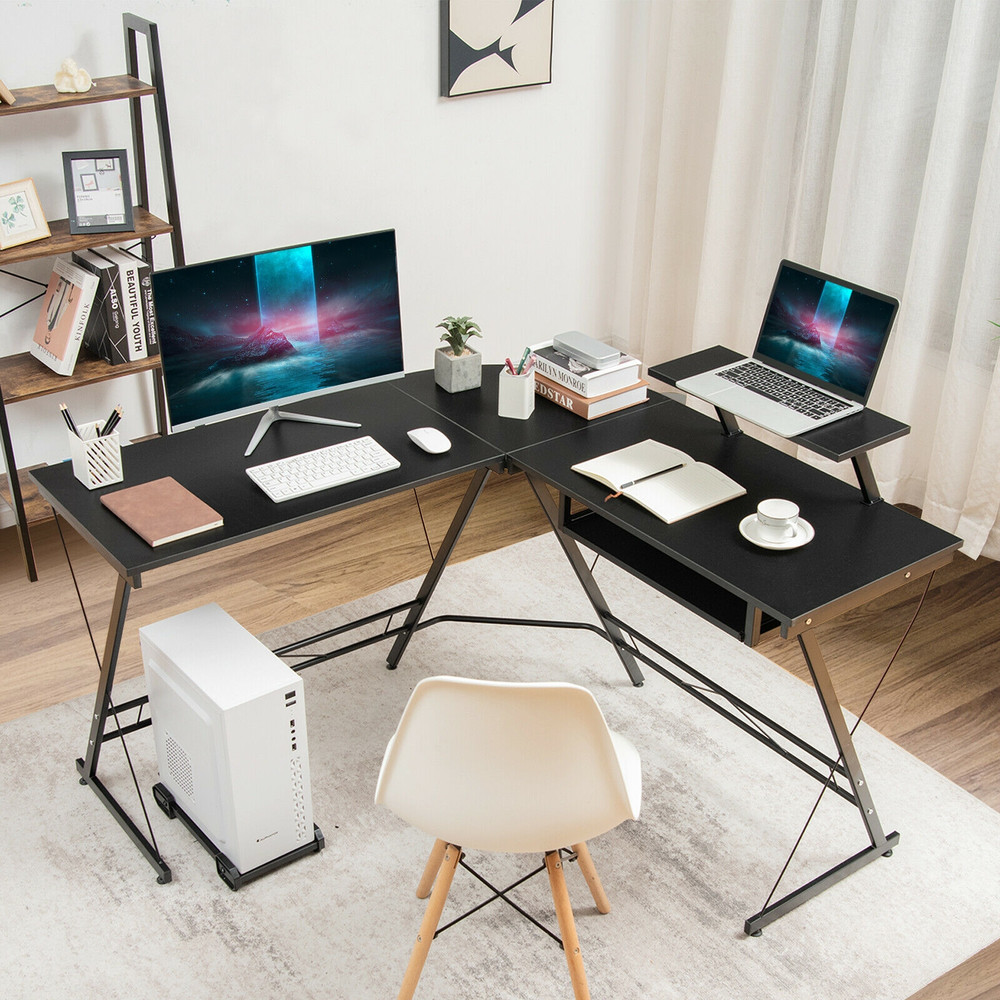 L Shaped Computer Desk with Movable Monitor Stand, 50 Corner Workstation for Home Office & Gaming