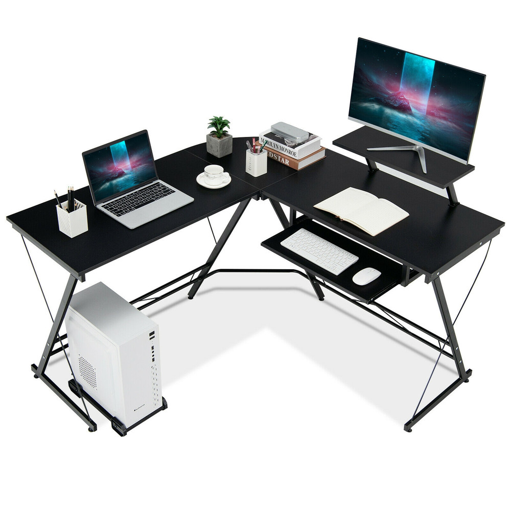 L Shaped Computer Desk with Movable Monitor Stand, 50 Corner Workstation for Home Office & Gaming