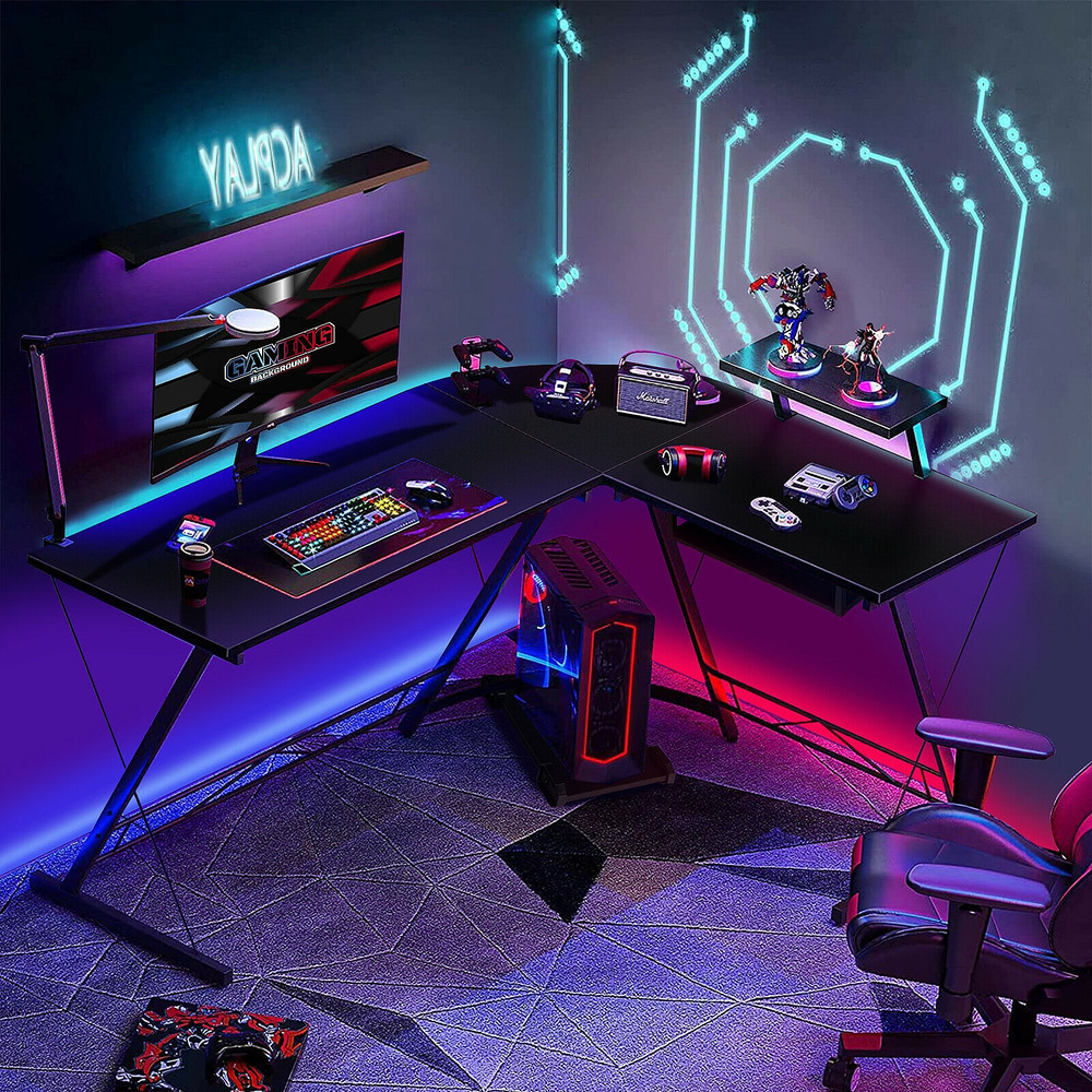 L Shaped Computer Desk with Movable Monitor Stand, 50 Corner Workstation for Home Office & Gaming