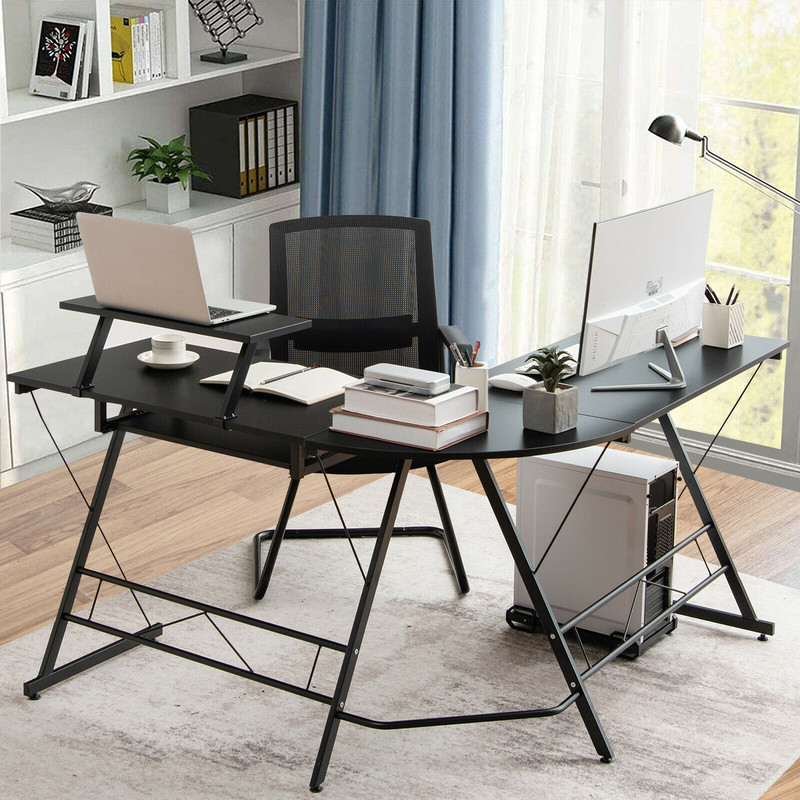 L Shaped Computer Desk with Movable Monitor Stand, 50 Corner Workstation for Home Office & Gaming
