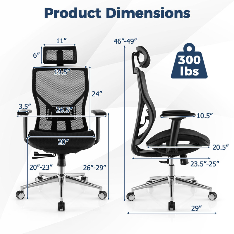 High Back Mesh Executive Chair, Adjustable Lumbar Support & Sliding Seat