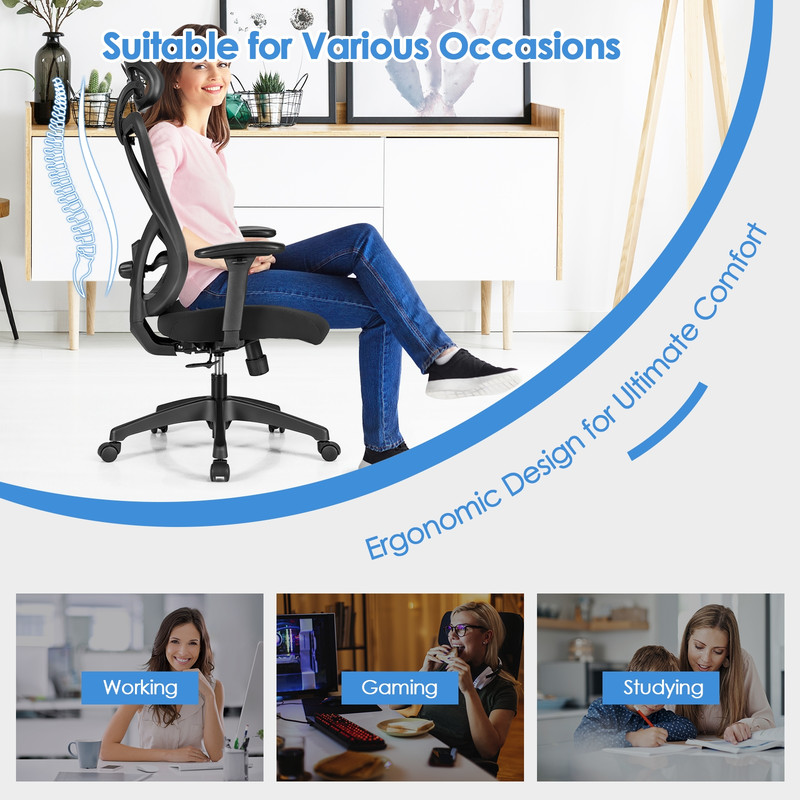 High Back Mesh Executive Chair with Adjustable Lumbar Support, 275lb Capacity Ergonomic Office Chair