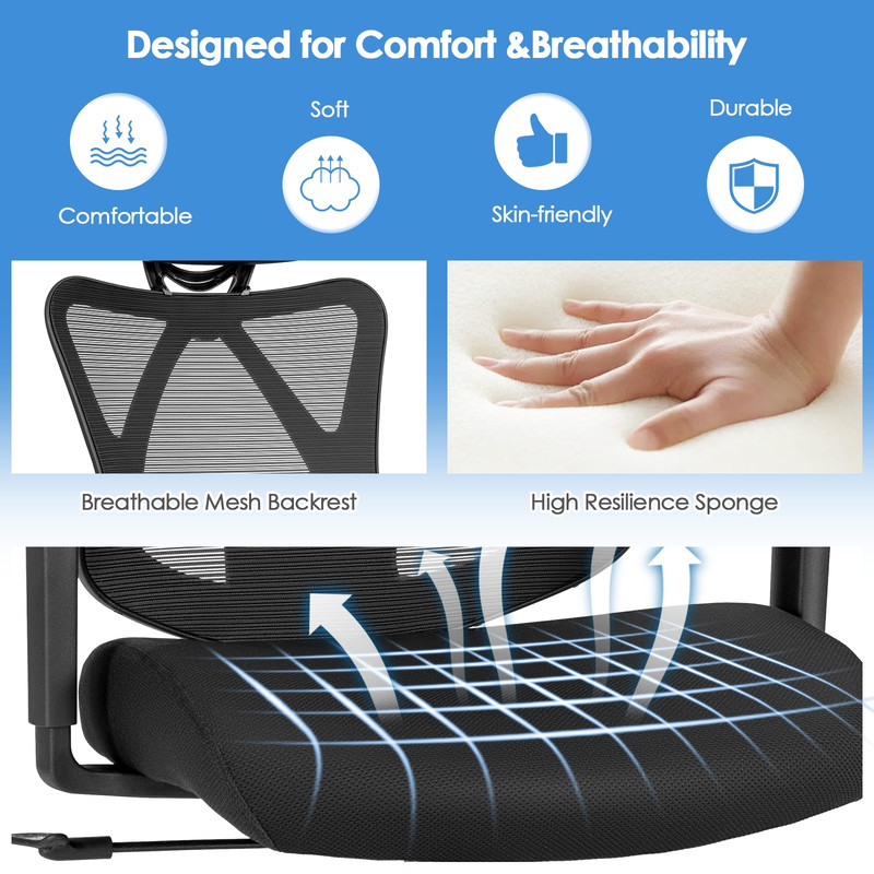 High Back Mesh Executive Chair with Adjustable Lumbar Support, 275lb Capacity Ergonomic Office Chair