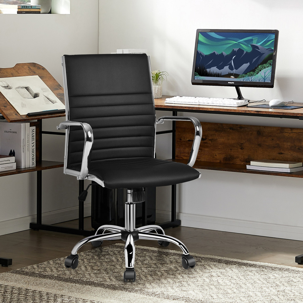 High Back Ribbed Office Chair With Armrests Ergonomic Adjustable Desk Chair 0