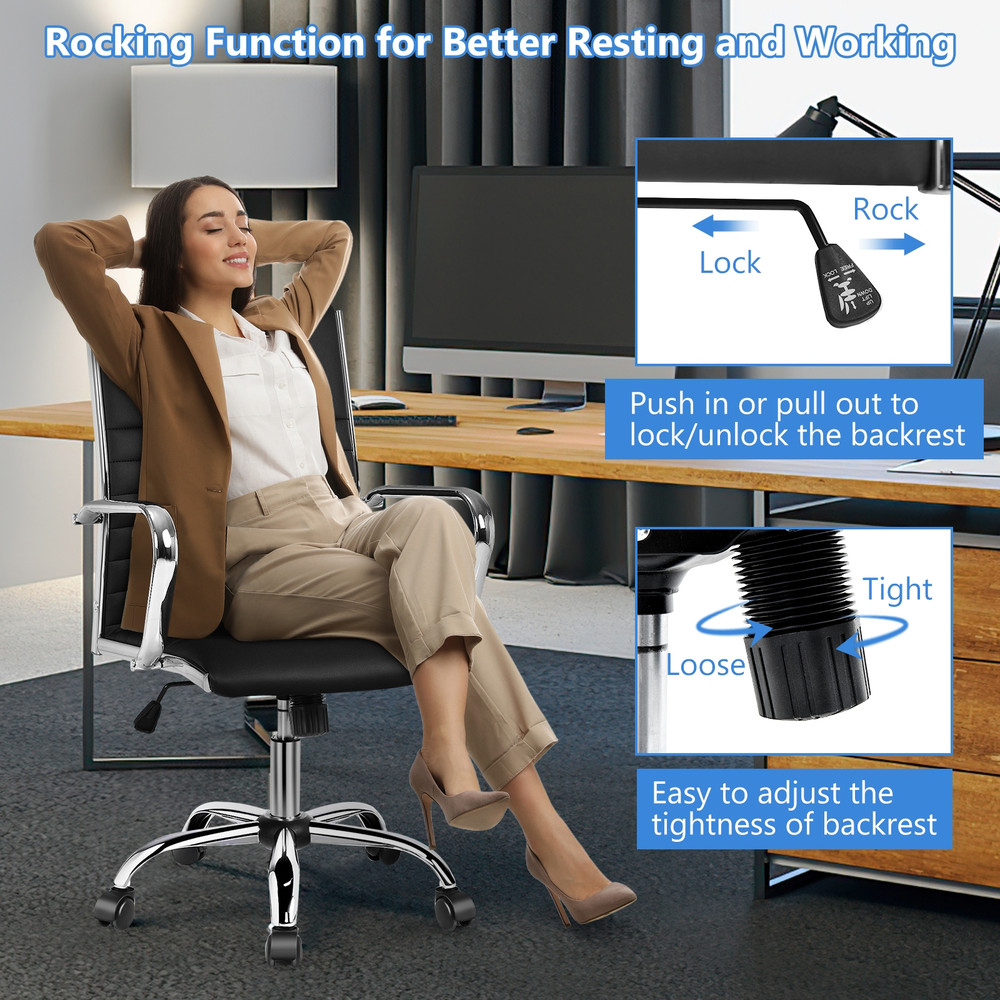 High Back Ribbed Office Chair With Armrests Ergonomic Adjustable Desk Chair 6