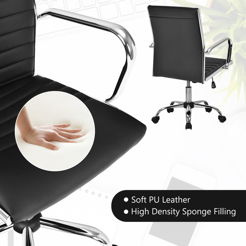 High Back Ribbed Office Chair With Armrests Ergonomic Adjustable Desk Chair 7