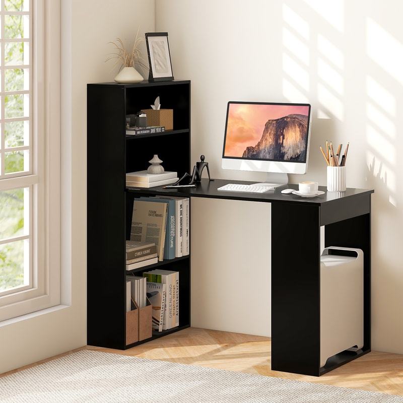 Compact Computer Desk with Storage Shelves, CPU Stand & Modern Office Decor
