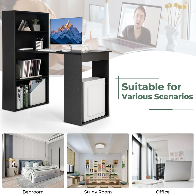 Compact Computer Desk with Storage Shelves, CPU Stand & Modern Office Decor