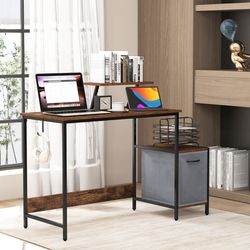 compact computer desk with storage drawer & cpu stand