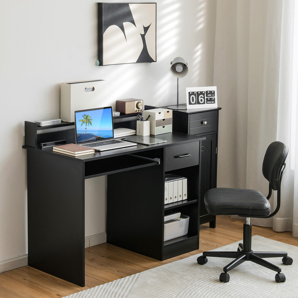Modern Computer Desk with Storage Drawer & Keyboard Tray Space-Saving Study Table for Home Office