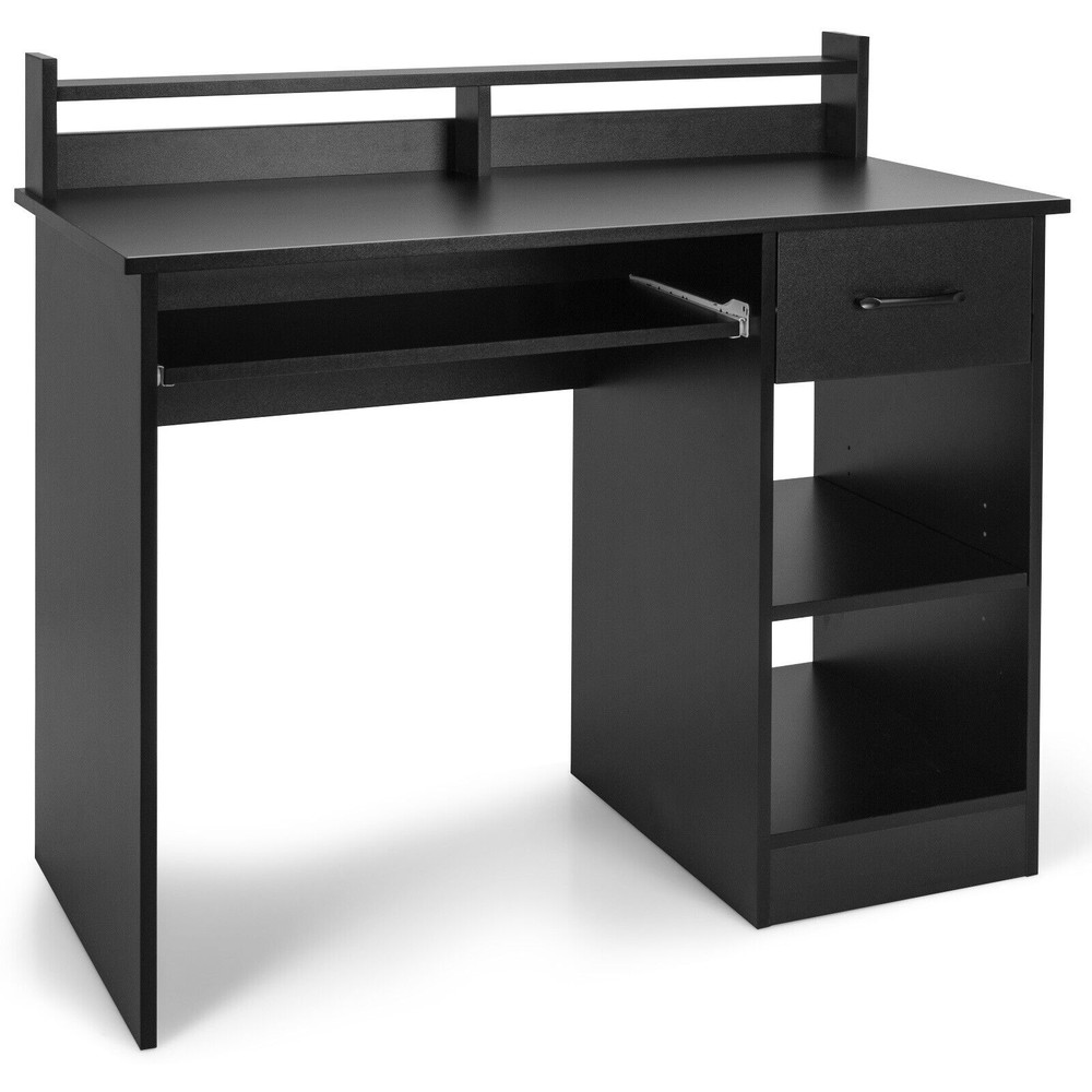 Modern Computer Desk with Storage Drawer & Keyboard Tray Space-Saving Study Table for Home Office
