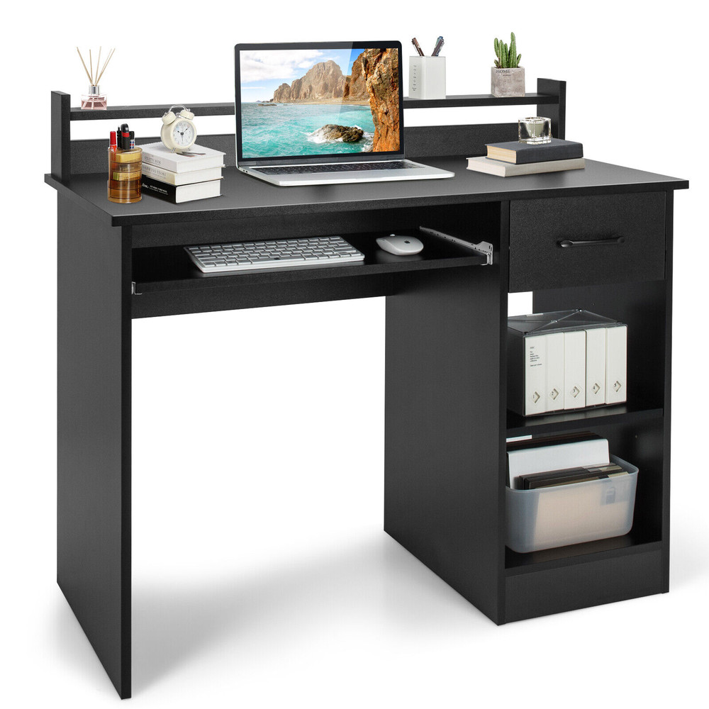 Modern Computer Desk with Storage Drawer & Keyboard Tray Space-Saving Study Table for Home Office
